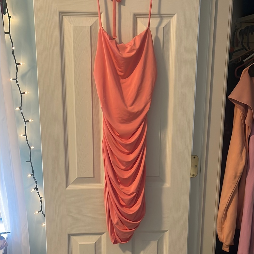 Pink Bodycon Dress- Side ruching
